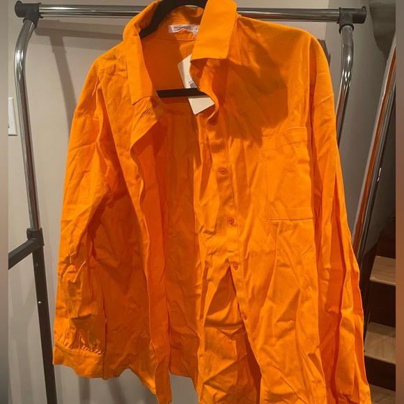 Button Up Tangerine Orange Shirt US 12 - Picture 3 of 6